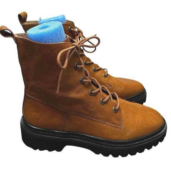 Madewell The Rayna Lace Up Boot Leather Combat English Saddle SZ 11 $198 - Picture 5 of 13